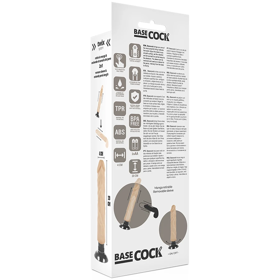 BASECOCK - VIBRATORE REALISTICO 2-1 NERO 20 CM -O- 4 CM